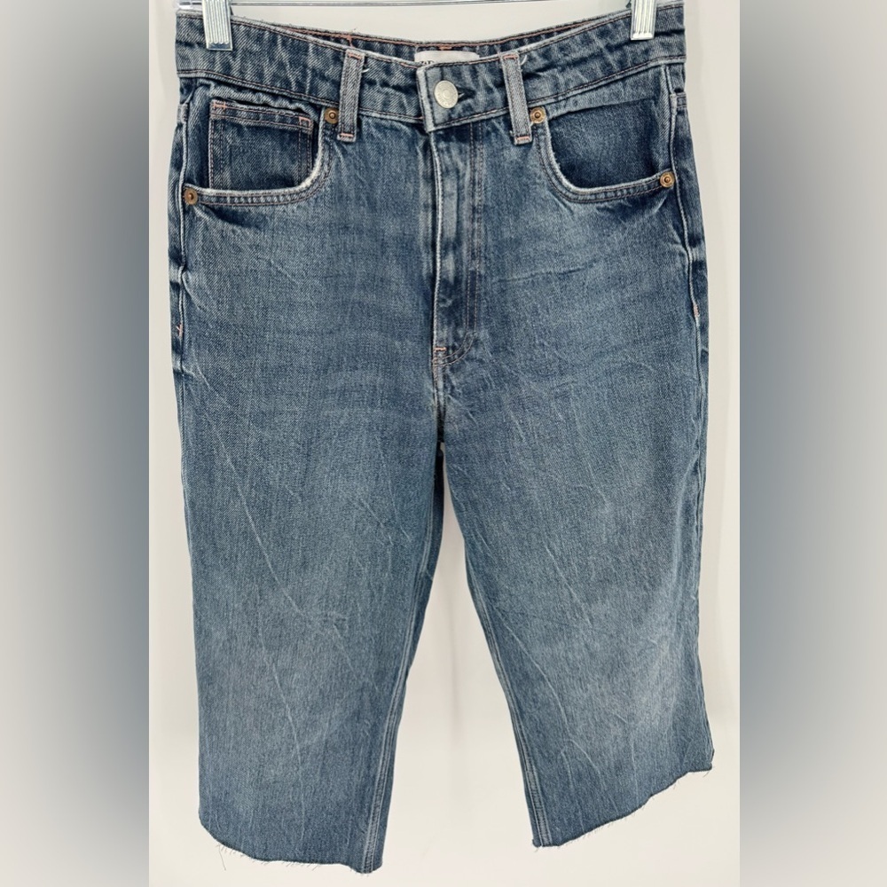 Zara Barrel Wide Leg Denim Cropped Jeans